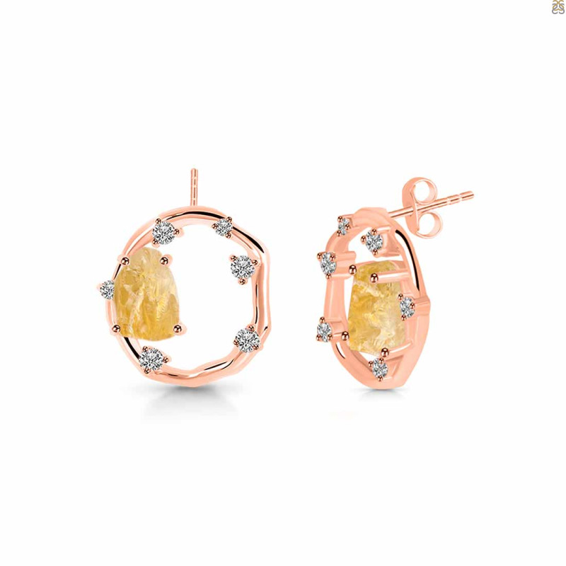 Citrine Raw Crystal & White Topaz Stud Earring CIT-RDE-1461.