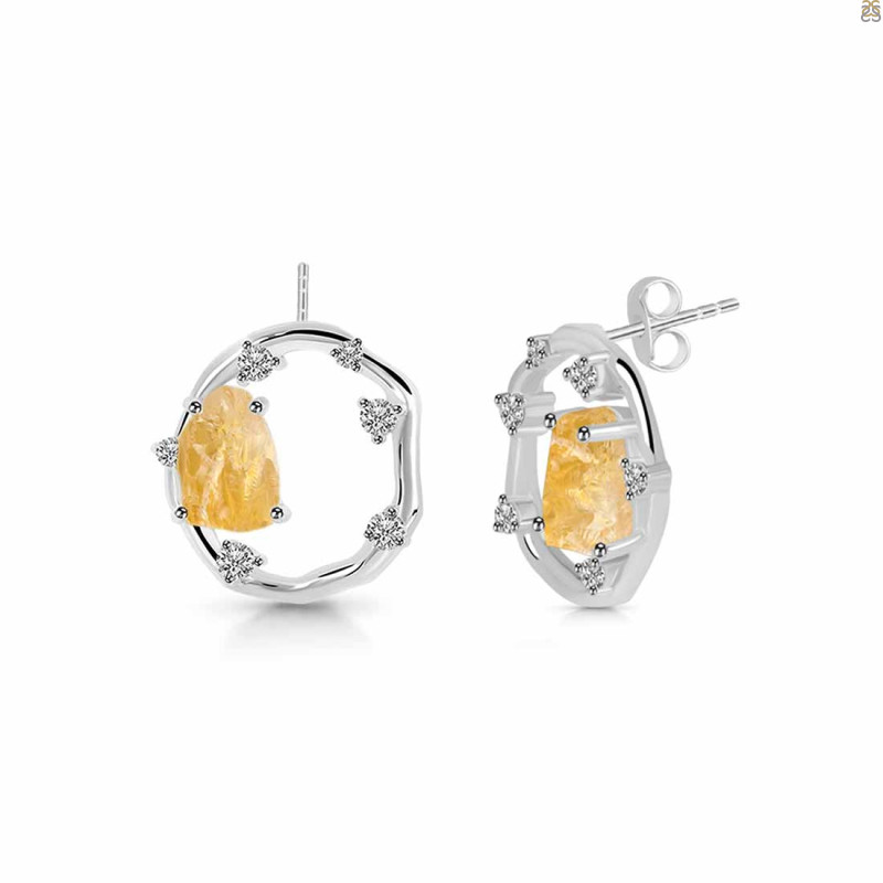 Citrine Raw Crystal & White Topaz Stud Earring CIT-RDE-1461.