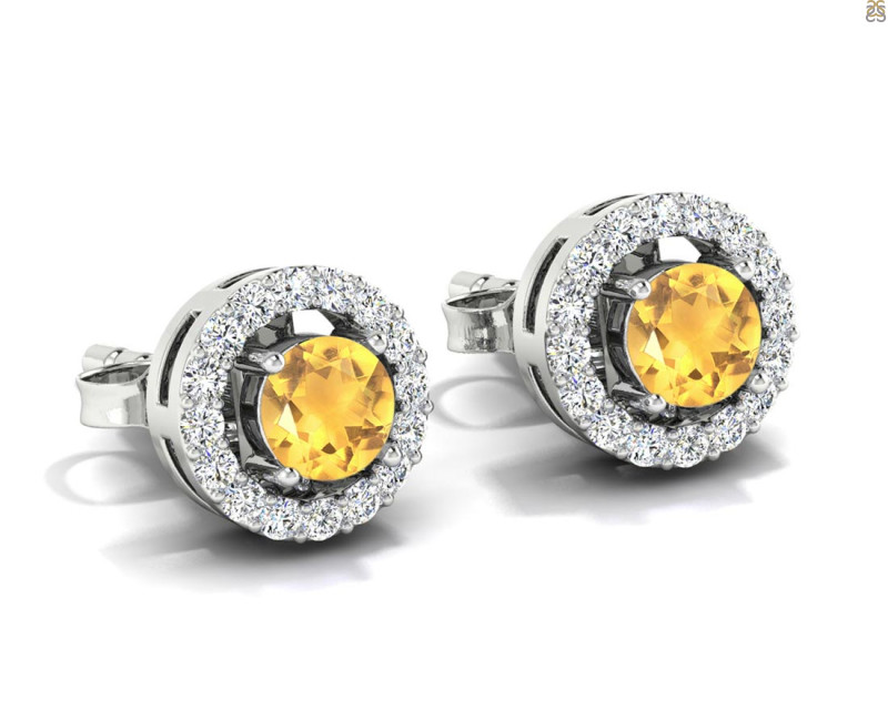 Citrine & White Topaz Stud Earring CIT-RDE-984.