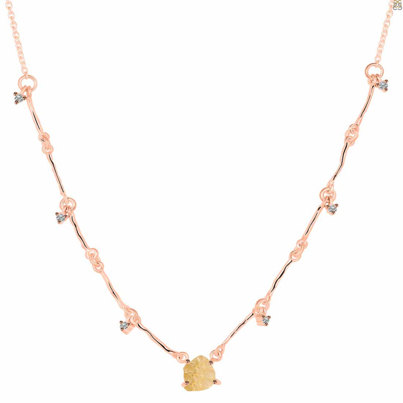 Citrine  Raw Crystal & White Topaz Necklace CIT-RDN-385.