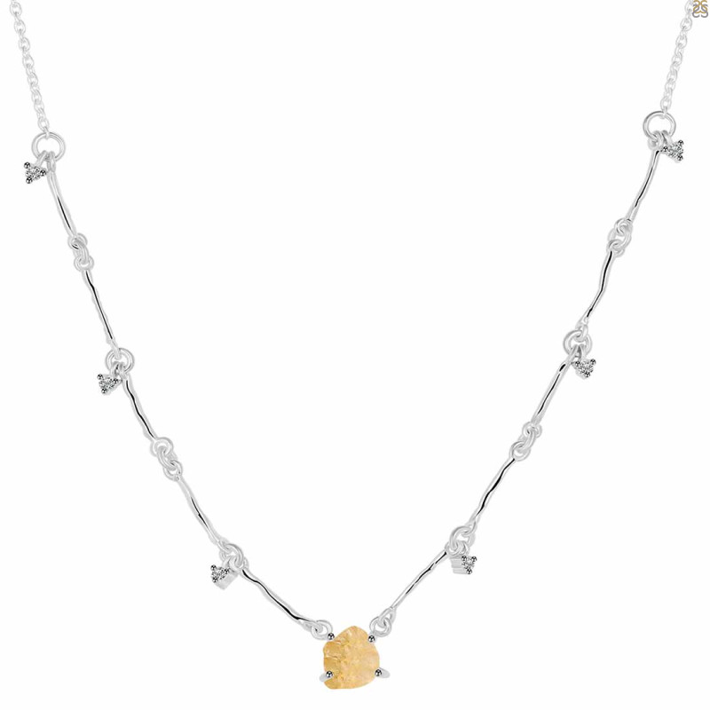 Citrine  Raw Crystal & White Topaz Necklace CIT-RDN-385.