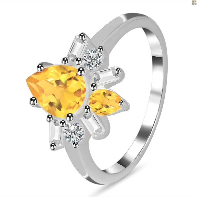 Citrine & White Topaz Ring CIT-RDR-2521.