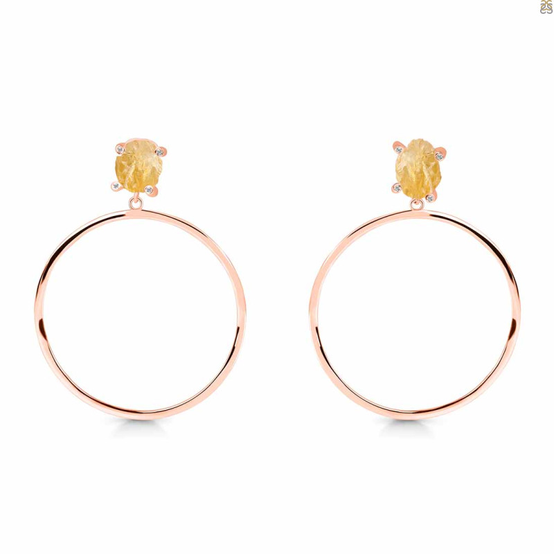 Citrine  Raw Crystal & White Topaz Earring CIT-RE-59.