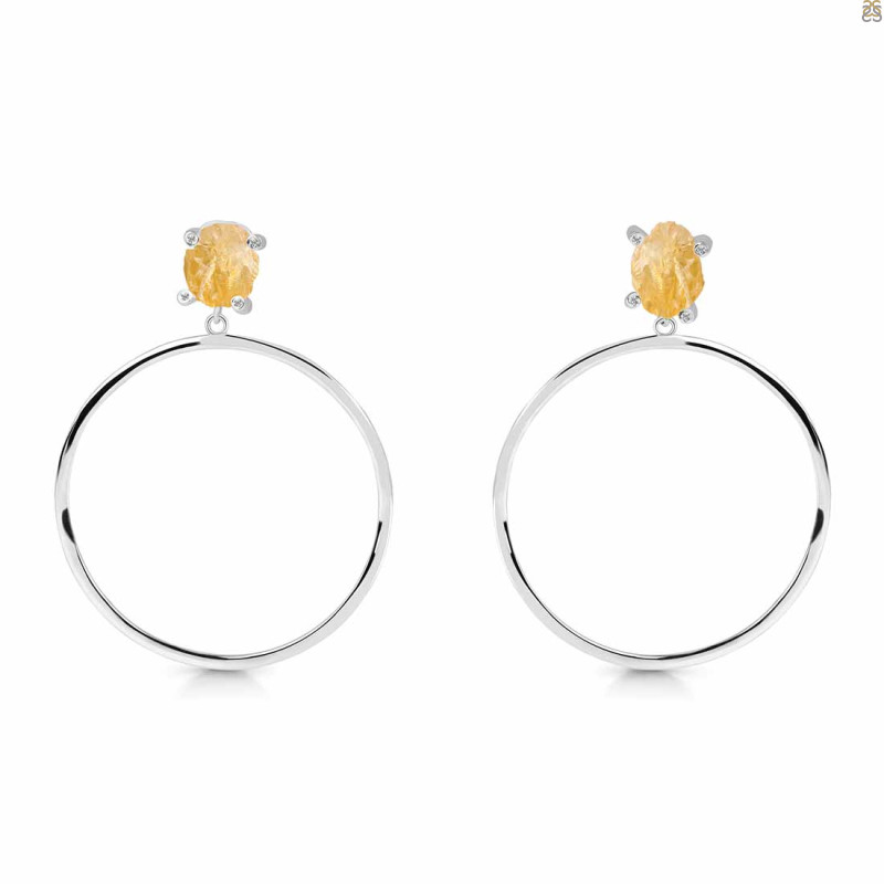 Citrine  Raw Crystal & White Topaz Earring CIT-RE-59.