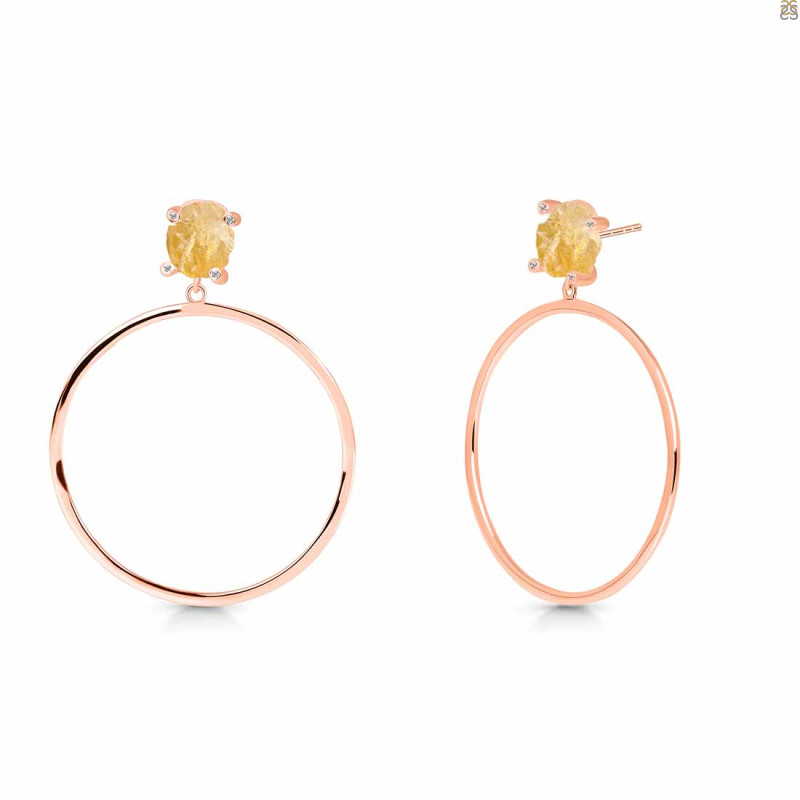 Citrine  Raw Crystal & White Topaz Earring CIT-RE-59.
