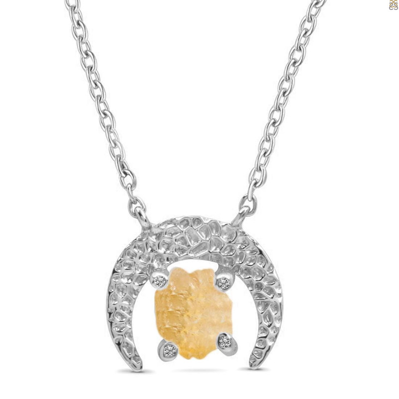 Citrine Raw Crystal & White Topaz Necklace CIT-RN-67.