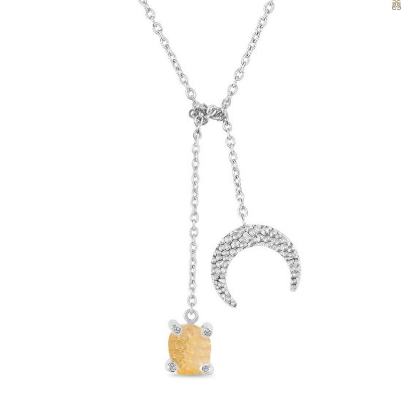 Citrine Raw Crystal & White Topaz Necklace CIT-RN-71.