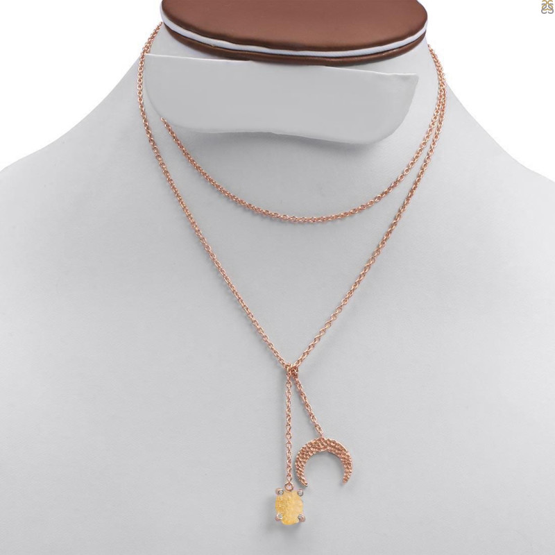 Citrine Raw Crystal & White Topaz Necklace CIT-RN-71.
