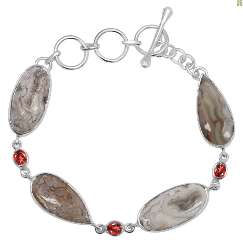 Crazy Lace Agate/Garnet Bracelet-BJ CLA-11-2