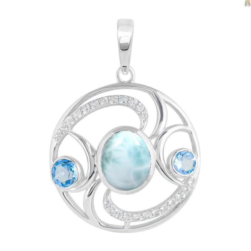 Close Out Larimar & Blue Topaz & White Topaz Pendant LAR-CO-RDP-311.