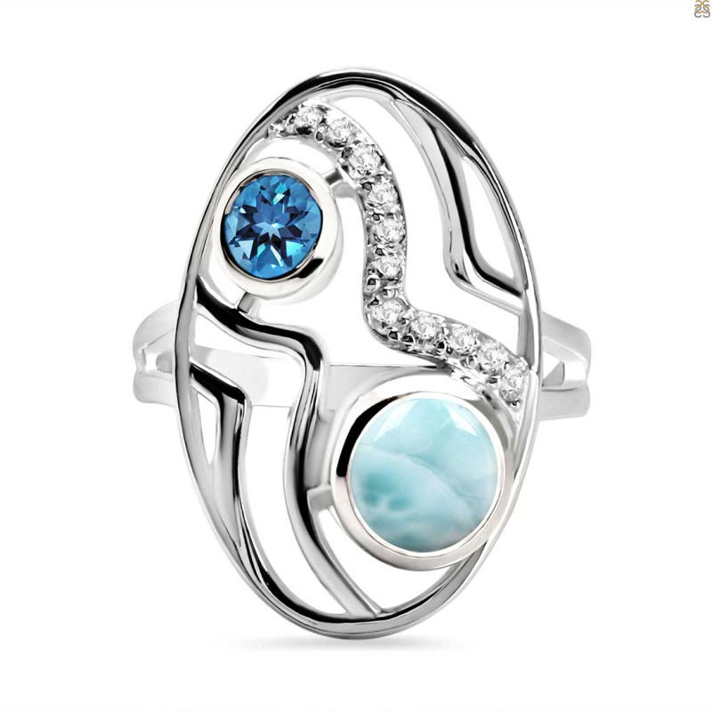 Close Out Larimar & Blue Topaz & White Topaz Ring LAR-CO-RDR-293.