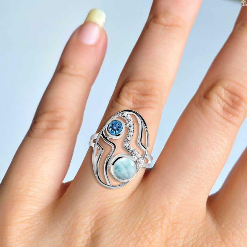Close Out Larimar & Blue Topaz & White Topaz Ring LAR-CO-RDR-293.