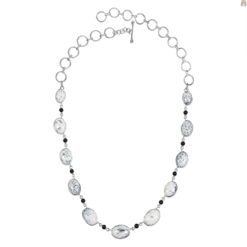 Dendritic Agate/Black Tourmaline Necklace-NJ DDA-12-10
