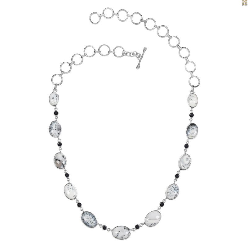 Dendritic Agate/Black Tourmaline Necklace-NJ DDA-12-9