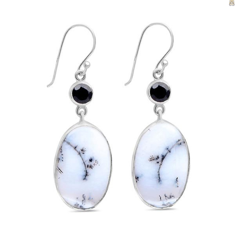 Dendritic Agate/Black Spinel Earring-2E DDA-3-56