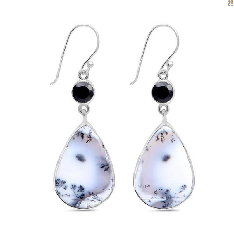 Dendritic Agate/Black Spinel Earring-2E DDA-3-57