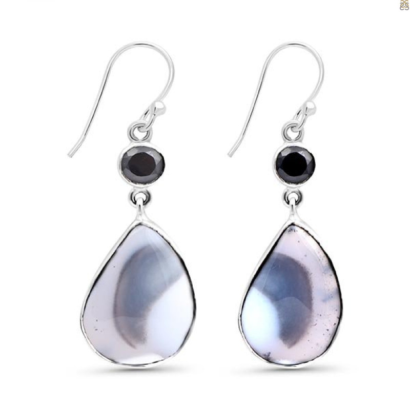 Dendritic Agate/Black Spinel Earring-2E DDA-3-58
