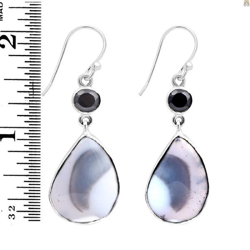 Dendritic Agate/Black Spinel Earring-2E DDA-3-58