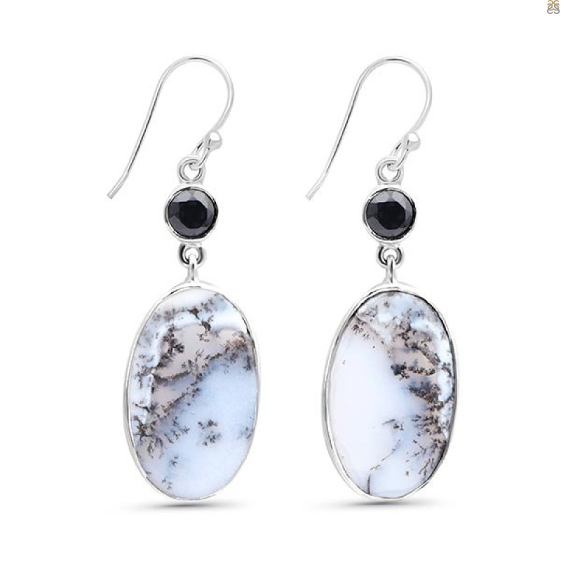 Dendritic Agate/Black Spinel Earring-2E DDA-3-60