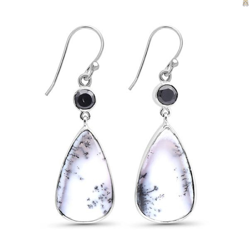 Dendritic Agate/Black Spinel Earring-2E DDA-3-75