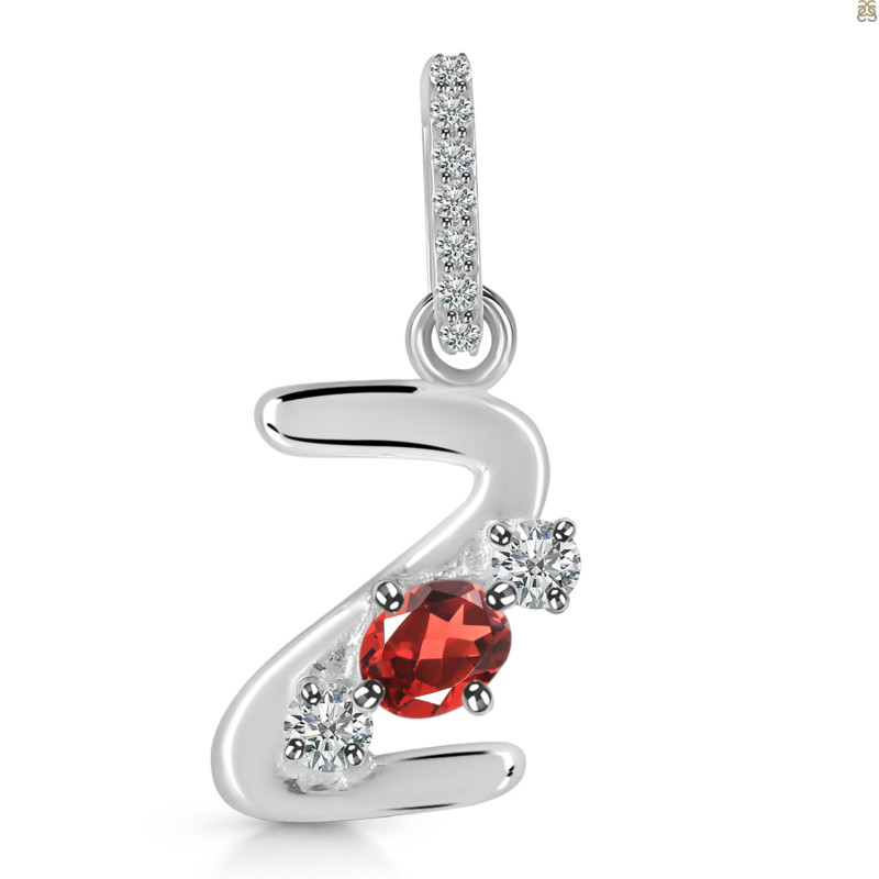 Garnet & White Topaz Alphabet Z Pendant GAR-RDA-104.