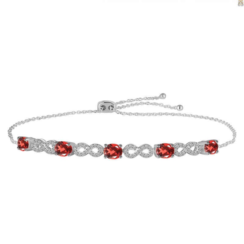  Garnet & White Topaz Bracelet With Adjustable Camera Lock GAR-RDB-126.
