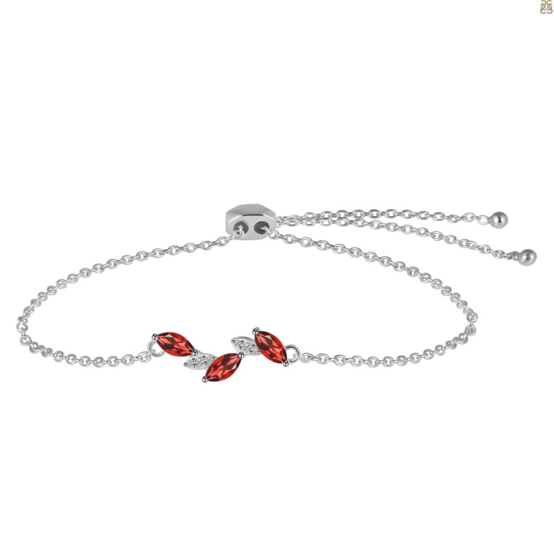 Garnet & White Topaz Bracelet With Adjustable Camera Lock GAR-RDB-143.