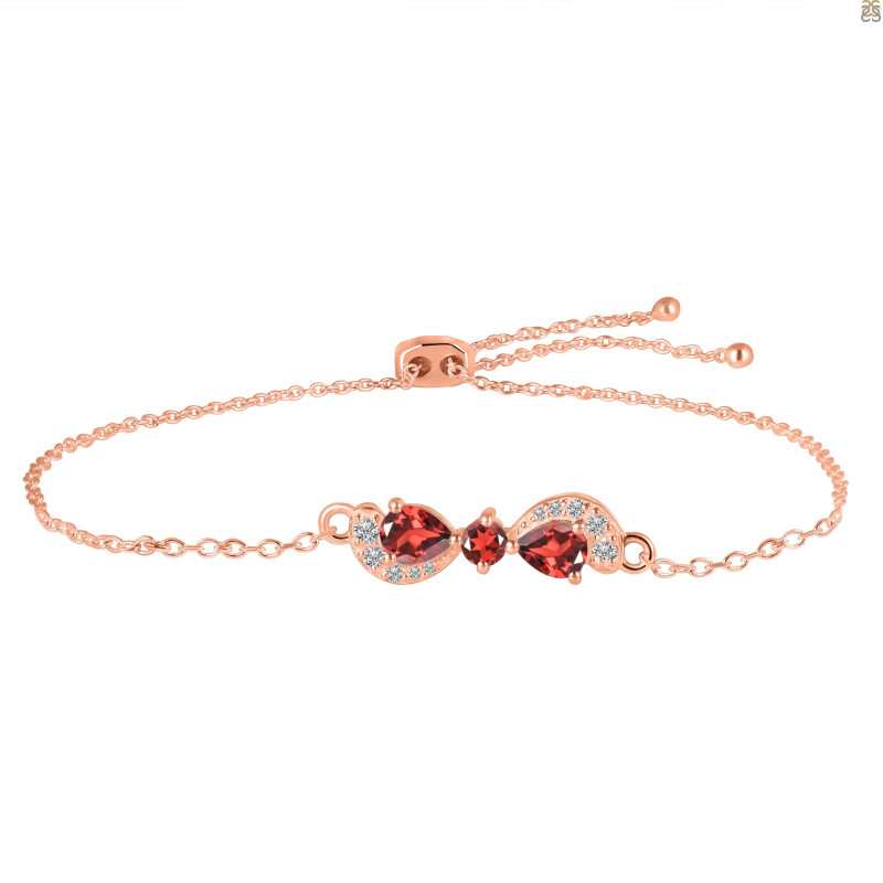 Garnet & White Topaz Bracelet With Adjustable Camera Lock GAR-RDB-145.