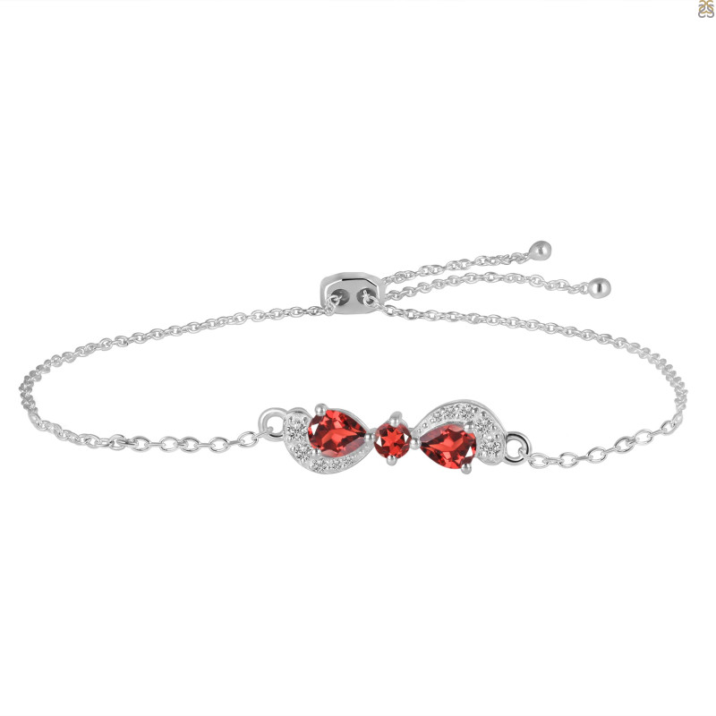 Garnet & White Topaz Bracelet With Adjustable Camera Lock GAR-RDB-145.