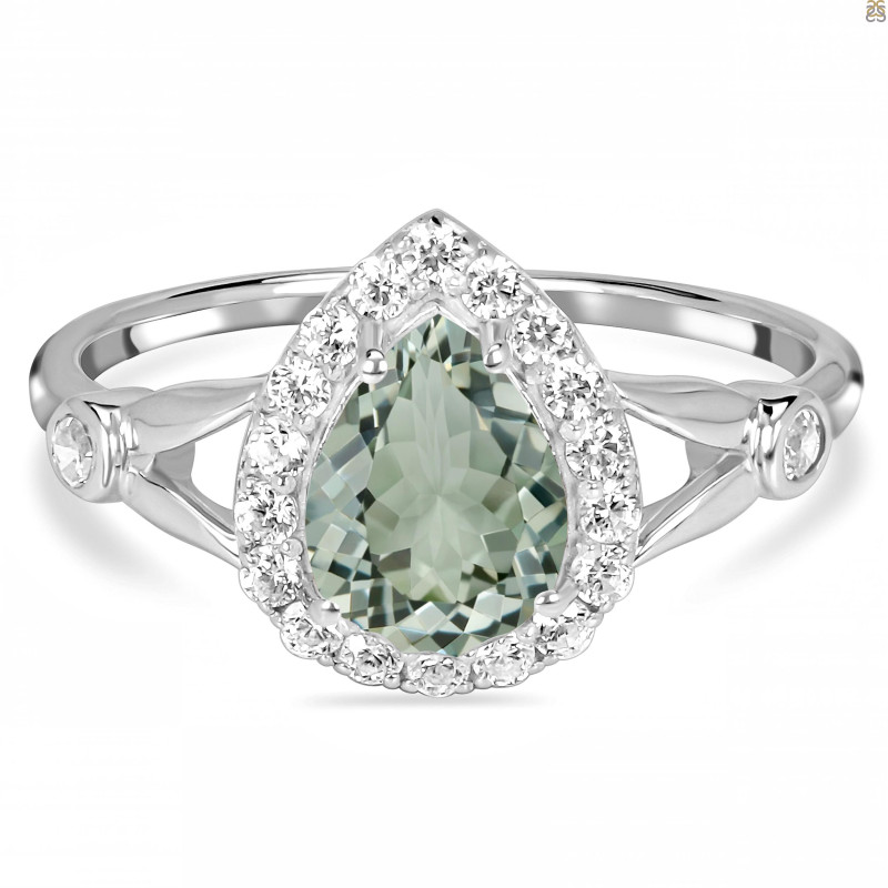 Green Amethyst & White Topaz Ring GRA-RDR-2243.