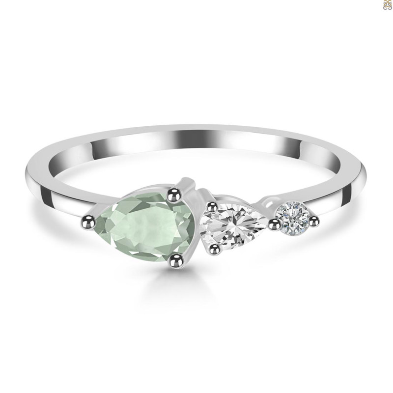 Green Amethyst  & White Topaz Ring GRA-RDR-3238.