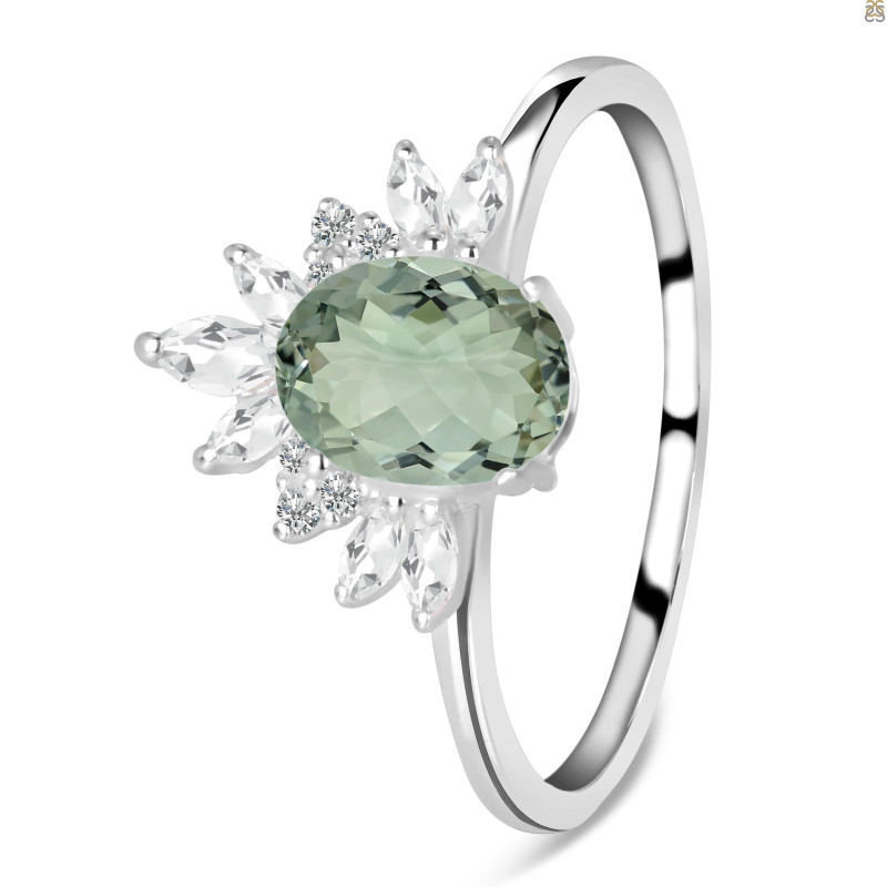 Green Amethyst & White Topaz Ring GRA-RR-405.