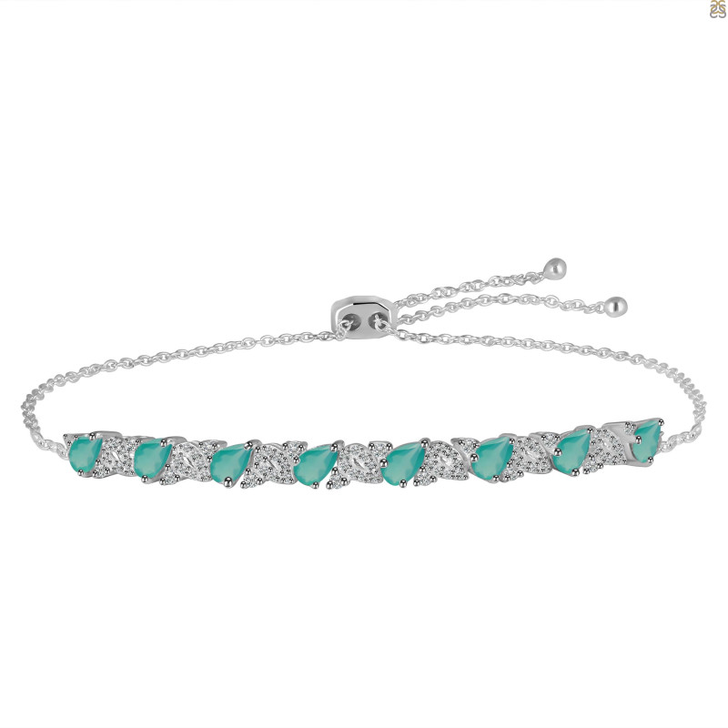 Green Onyx & White Topaz Bracelet With Adjustable Camera Lock GRO-RDB-128.