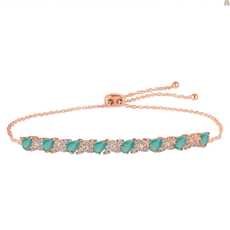 Green Onyx & White Topaz Bracelet With Adjustable Camera Lock GRO-RDB-128.