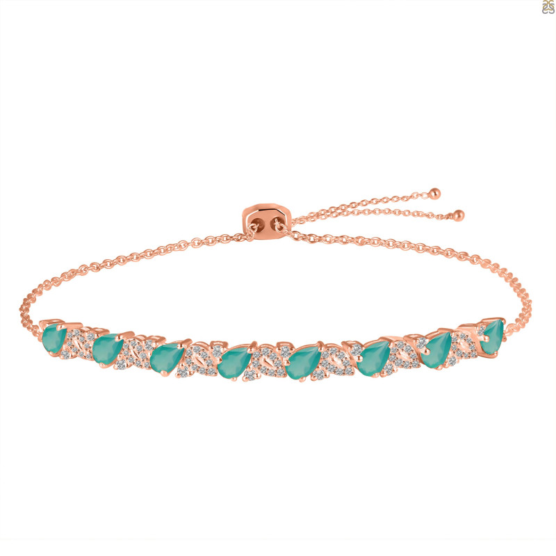 Green Onyx & White Topaz Bracelet With Adjustable Camera Lock GRO-RDB-128.