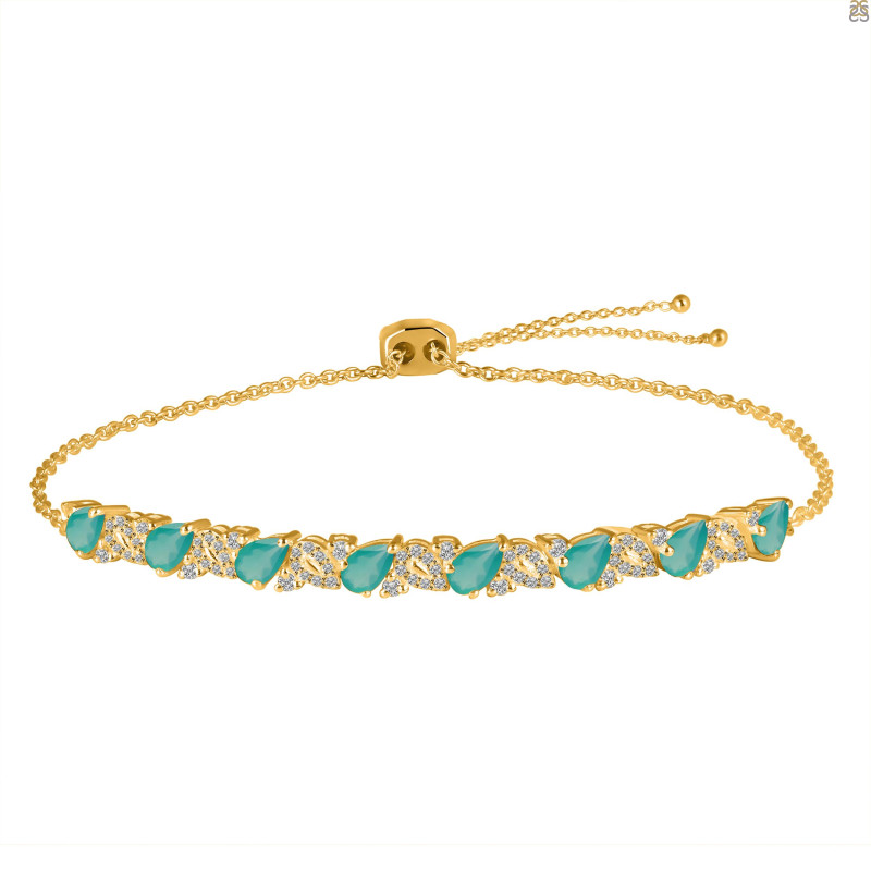 Green Onyx & White Topaz Bracelet With Adjustable Camera Lock GRO-RDB-128.