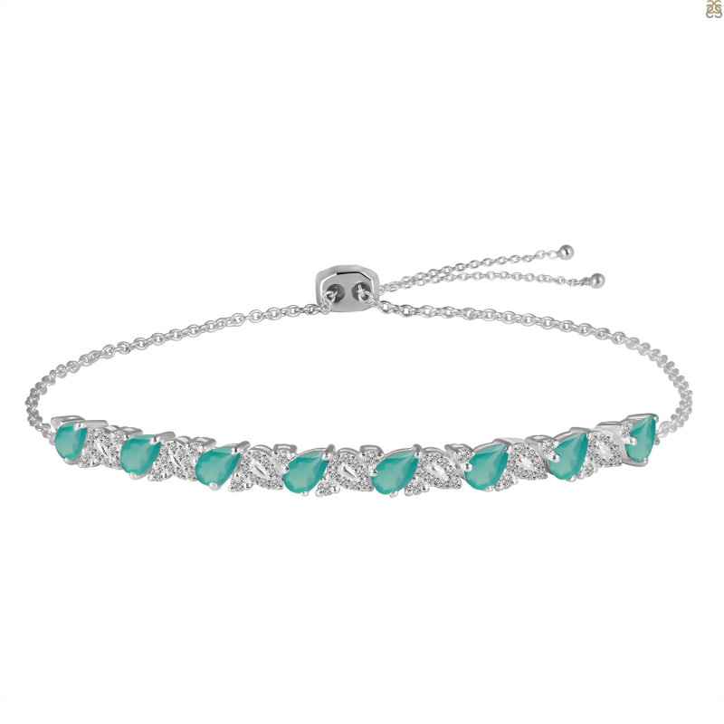 Green Onyx & White Topaz Bracelet With Adjustable Camera Lock GRO-RDB-128.