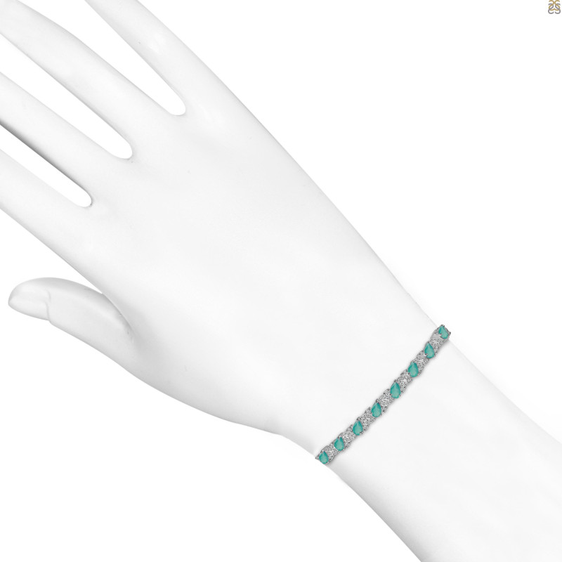 Green Onyx & White Topaz Bracelet With Adjustable Camera Lock GRO-RDB-128.