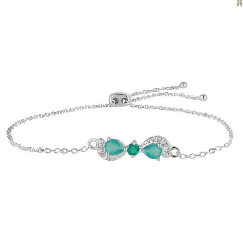 Green Onyx & White Topaz Bracelet With Adjustable Camera Lock GRO-RDB-145.