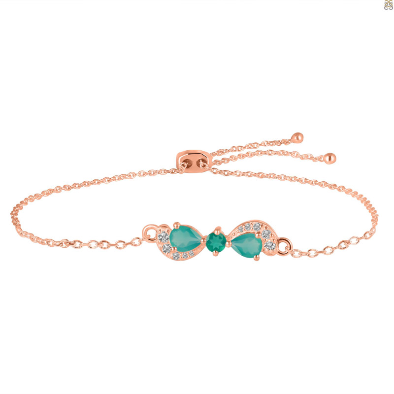 Green Onyx & White Topaz Bracelet With Adjustable Camera Lock GRO-RDB-145.
