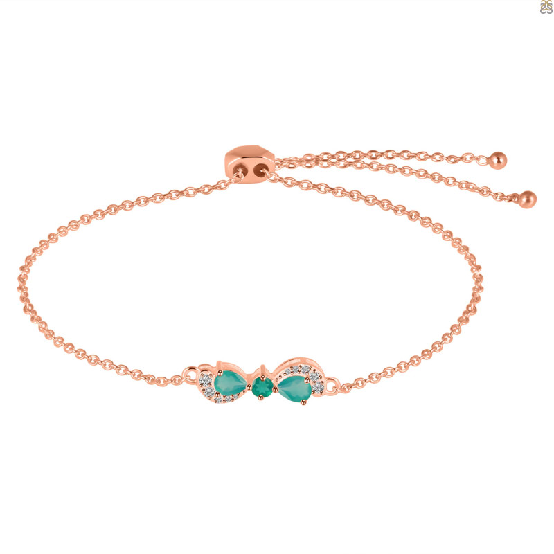 Green Onyx & White Topaz Bracelet With Adjustable Camera Lock GRO-RDB-145.