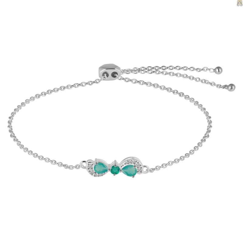 Green Onyx & White Topaz Bracelet With Adjustable Camera Lock GRO-RDB-145.