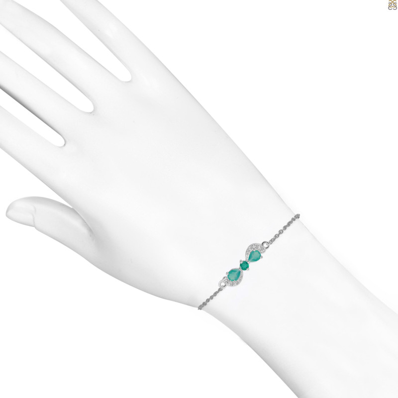Green Onyx & White Topaz Bracelet With Adjustable Camera Lock GRO-RDB-145.