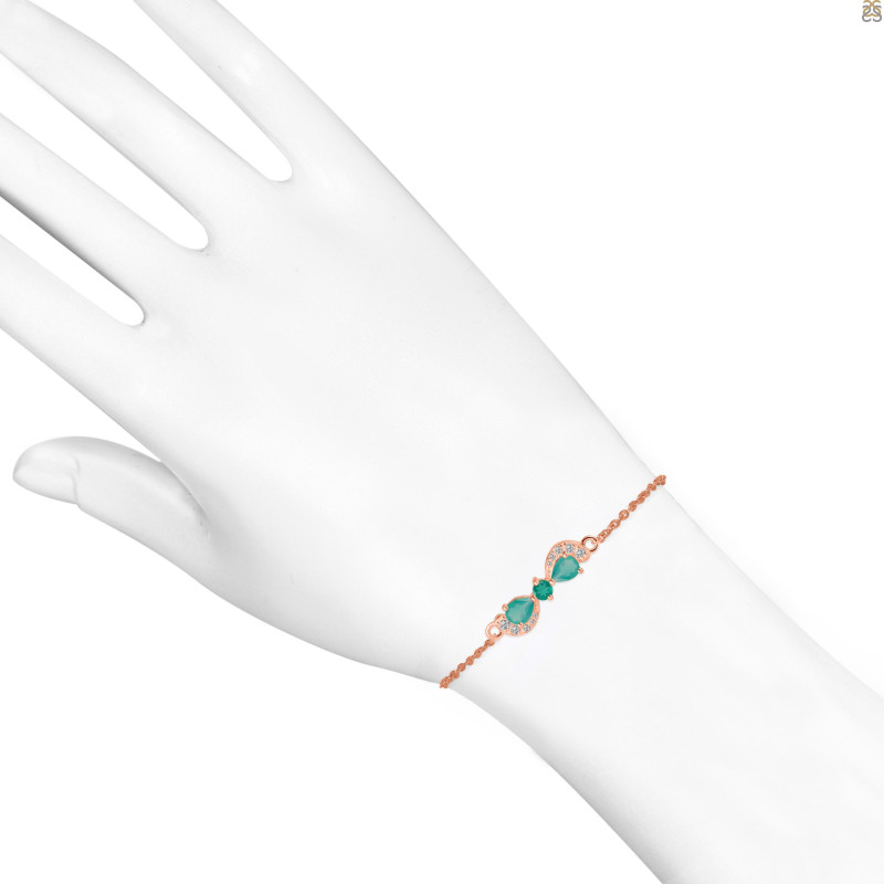 Green Onyx & White Topaz Bracelet With Adjustable Camera Lock GRO-RDB-145.
