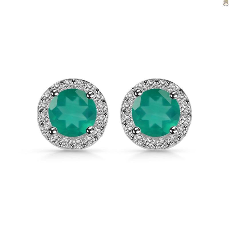 Green Onyx & White Topaz Stud Earring GRO-RDE-1259.