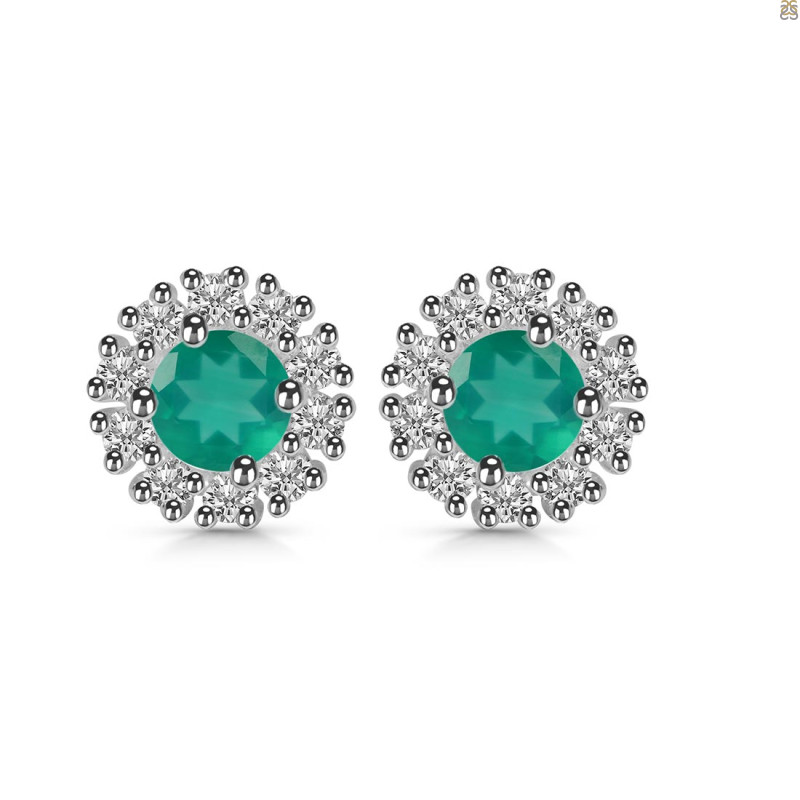 Green Onyx & White Topaz Stud Earring GRO-RDE-1268.