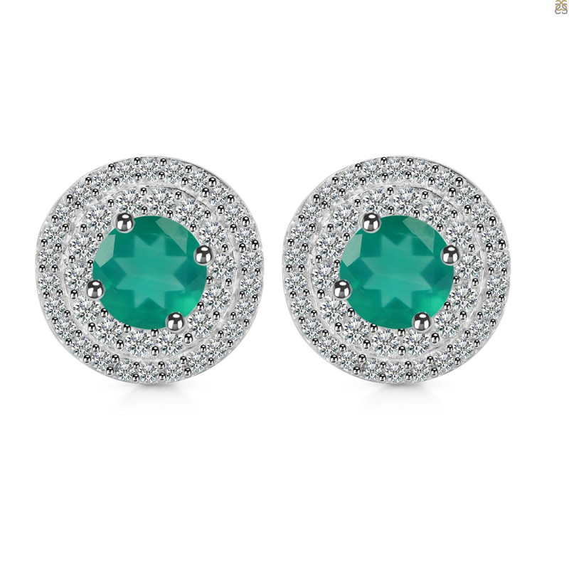 Green Onyx & White Topaz Stud Earring GRO-RDE-1271.