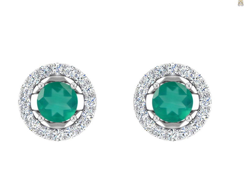 Green Onyx & White Topaz Stud Earring GRO-RDE-984.