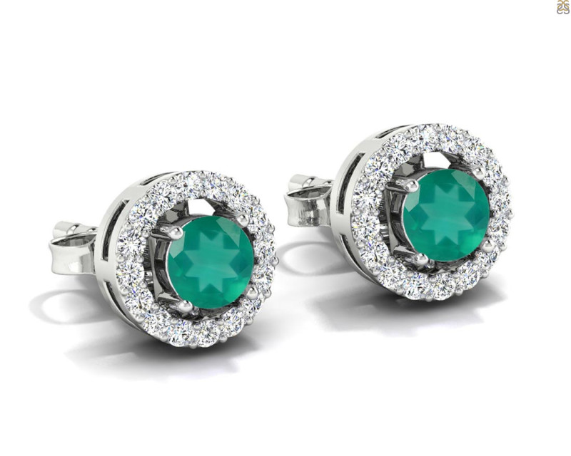 Green Onyx & White Topaz Stud Earring GRO-RDE-984.