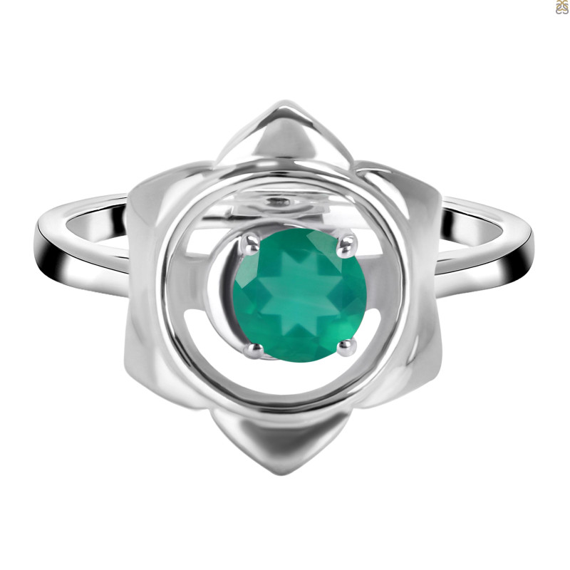 Green Onyx Chakra & Crescent Moon Ring GRO-RDR-2140.